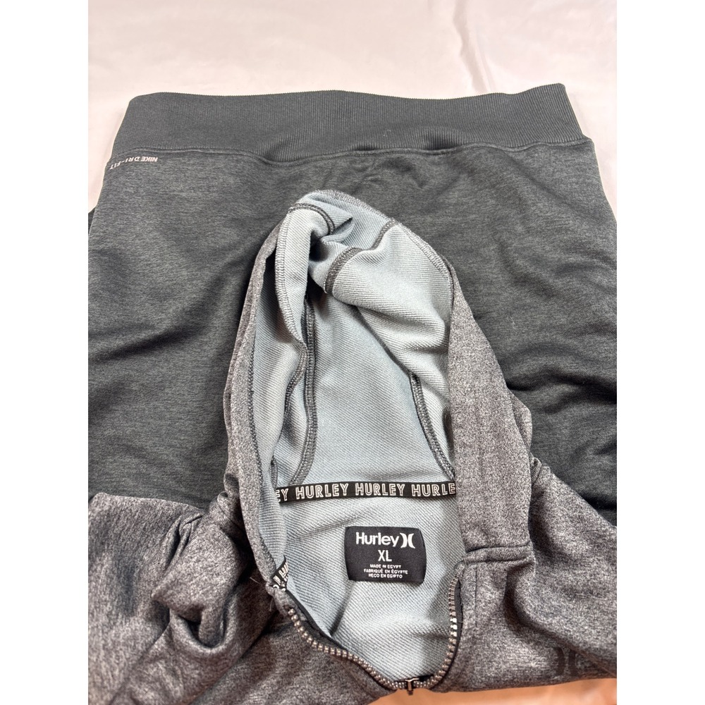 Hurley Nike Dri-FIT Mens XL Zip Hoodie Gray Colorblock Sleeve Logo Sweatshirt - Picture 2 of 2